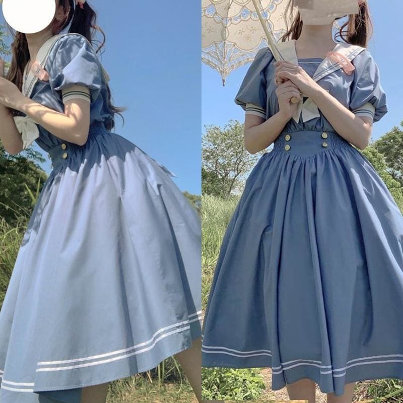 Sweet Bow-knot Harajuku MKilor Collar Navy Lolita Dress MK15292 - KawaiiMoriStore