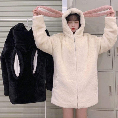 Sweet Bunny Ears Plush Hooded Coat MK0700 - KawaiiMoriStore