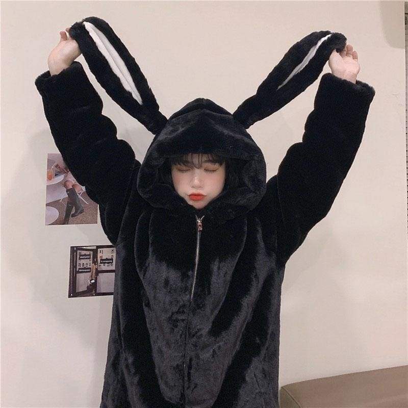 Sweet Bunny Ears Plush Hooded Coat MK0700 - KawaiiMoriStore