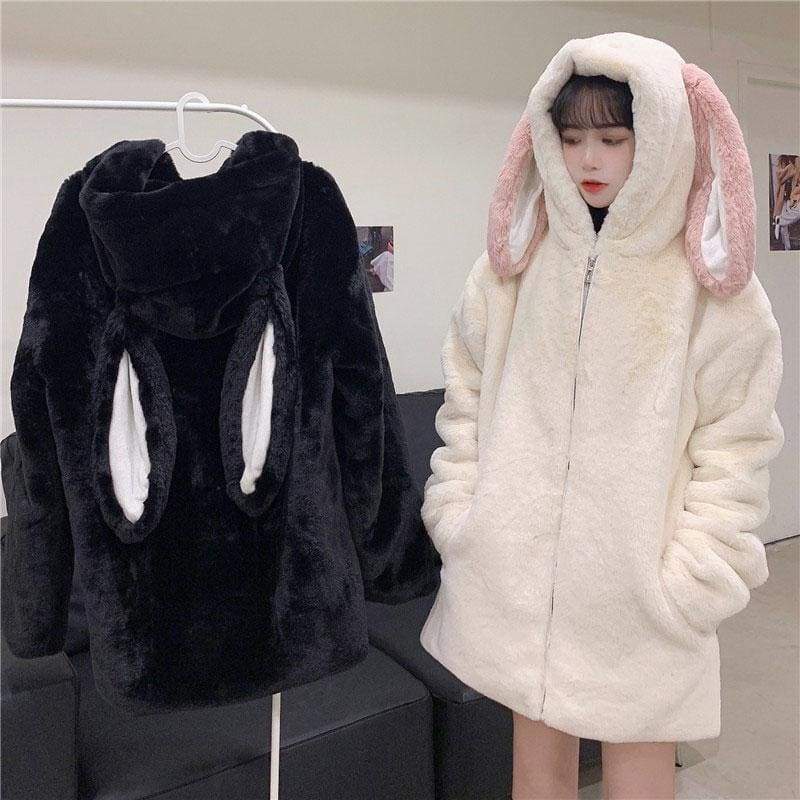 Sweet Bunny Ears Plush Hooded Coat MK0700 - KawaiiMoriStore