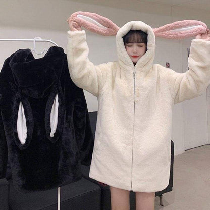 Sweet Bunny Ears Plush Hooded Coat MK0700 - KawaiiMoriStore