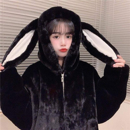 Sweet Bunny Ears Plush Hooded Coat MK0700 - KawaiiMoriStore