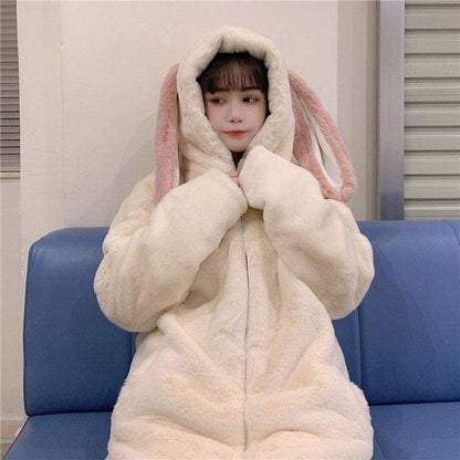 Sweet Bunny Ears Plush Hooded Coat MK0700 - KawaiiMoriStore