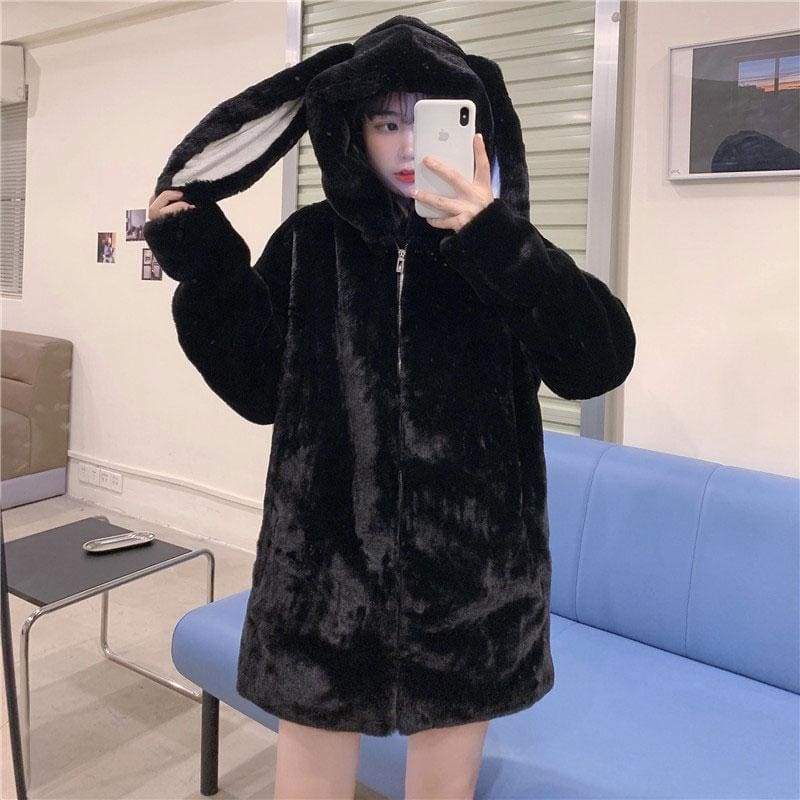 Sweet Bunny Ears Plush Hooded Coat MK0700 - KawaiiMoriStore