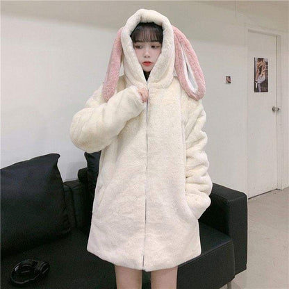 Sweet Bunny Ears Plush Hooded Coat MK0700 - KawaiiMoriStore