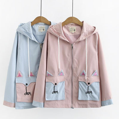 Sweet Cartoon Fox Embroidery Zipper Coat MK15081 - KawaiiMoriStore