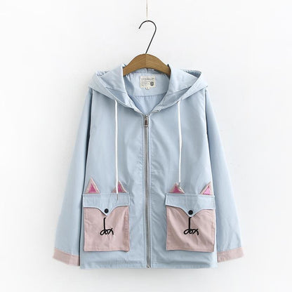 Sweet Cartoon Fox Embroidery Zipper Coat MK15081 - KawaiiMoriStore