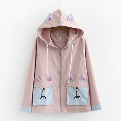 Sweet Cartoon Fox Embroidery Zipper Coat MK15081 - KawaiiMoriStore