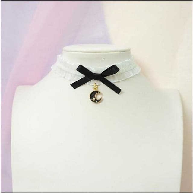 Sweet Cross Pendant Bownot Choker Cute Lolita Ribbon Chain Necklace MK079 - KawaiiMoriStore