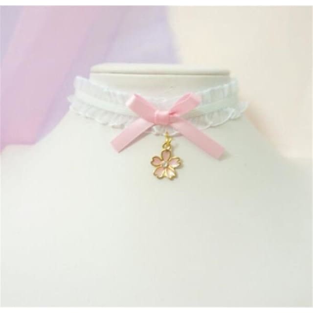 Sweet Cross Pendant Bownot Choker Cute Lolita Ribbon Chain Necklace MK079 - KawaiiMoriStore