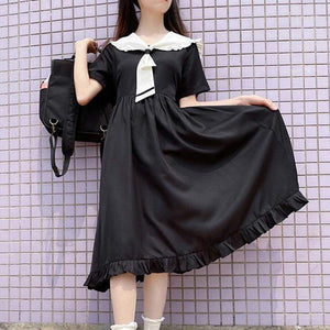 Sweet Cute Sailor Collar Black Lolita Dress MM1204 - KawaiiMoriStore