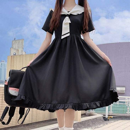 Sweet Cute Sailor Collar Black Lolita Dress MM1204 - KawaiiMoriStore