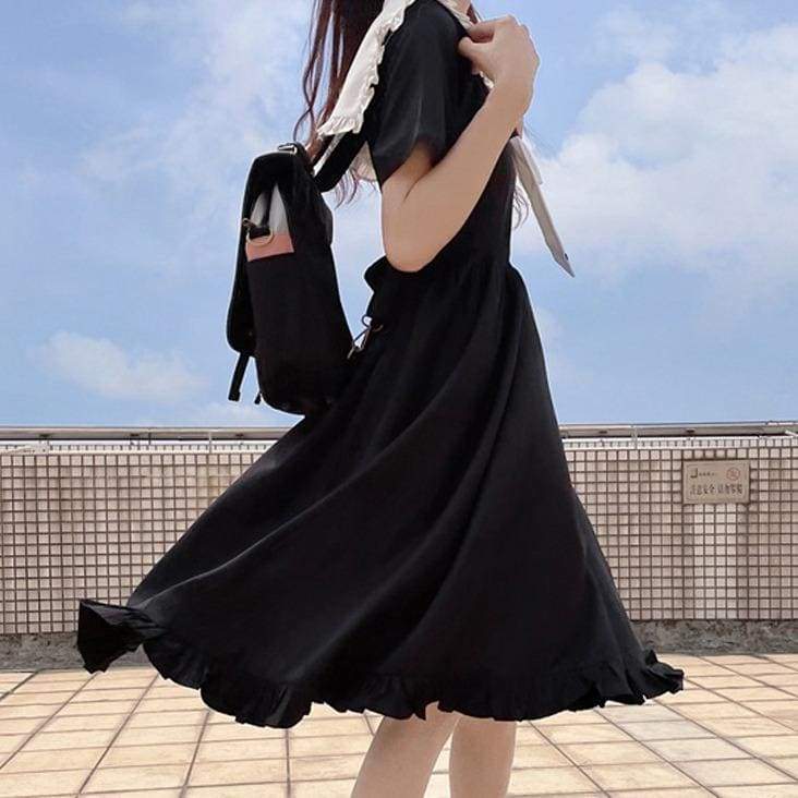 Sweet Cute Sailor Collar Black Lolita Dress MM1204 - KawaiiMoriStore