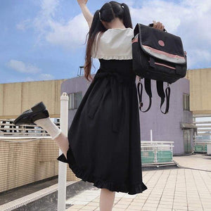 Sweet Cute Sailor Collar Black Lolita Dress MM1204 - KawaiiMoriStore