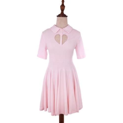 Sweet Cute Short Sleeves Heart Hollow Girl Movement Petal Dress MM0940 - KawaiiMoriStore