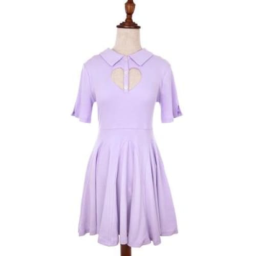 Sweet Cute Short Sleeves Heart Hollow Girl Movement Petal Dress MM0940 - KawaiiMoriStore