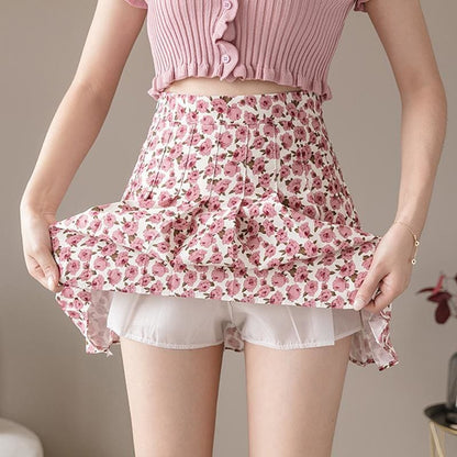 Sweet Floral A-line Pleated Skirt MK15096 - KawaiiMoriStore