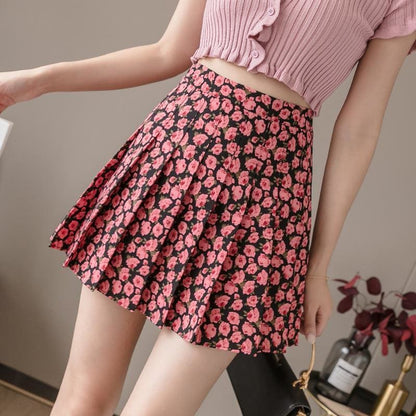 Sweet Floral A-line Pleated Skirt MK15096 - KawaiiMoriStore