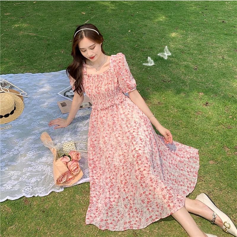 Sweet Floral Chiffon Mid-length Dress