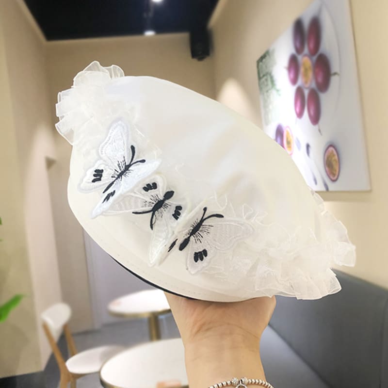 Sweet Girl Bow Embroidery Beret MM0717 - KawaiiMoriStore