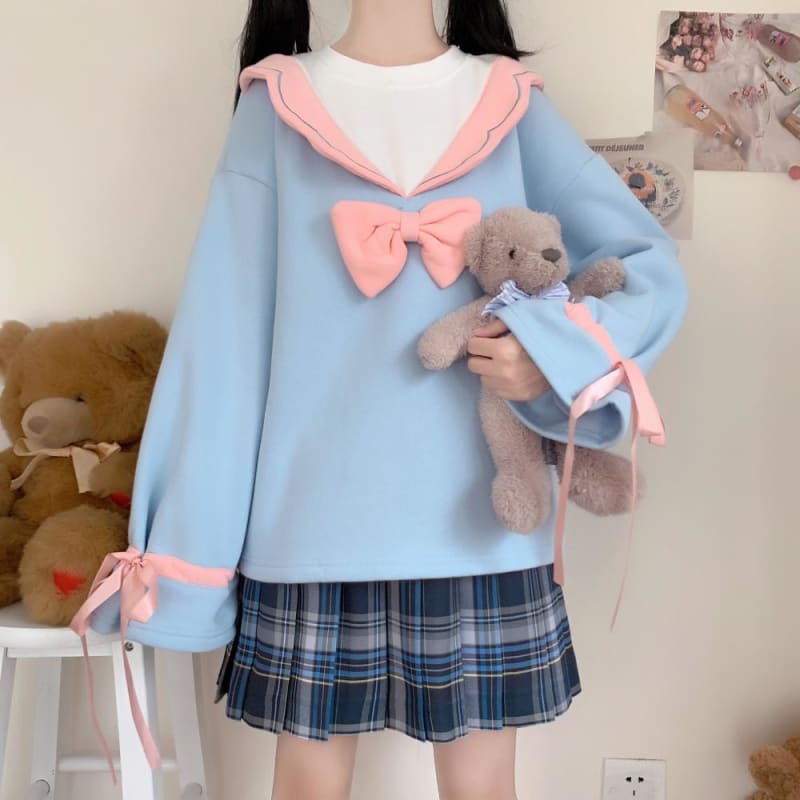 Sweet Girl Lace-collar Bowknot Soft Sweatshirt MM1095 - KawaiiMoriStore