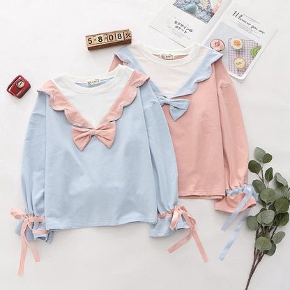 Sweet Girl Lace-collar Bowknot Soft Sweatshirt MM1095 - KawaiiMoriStore