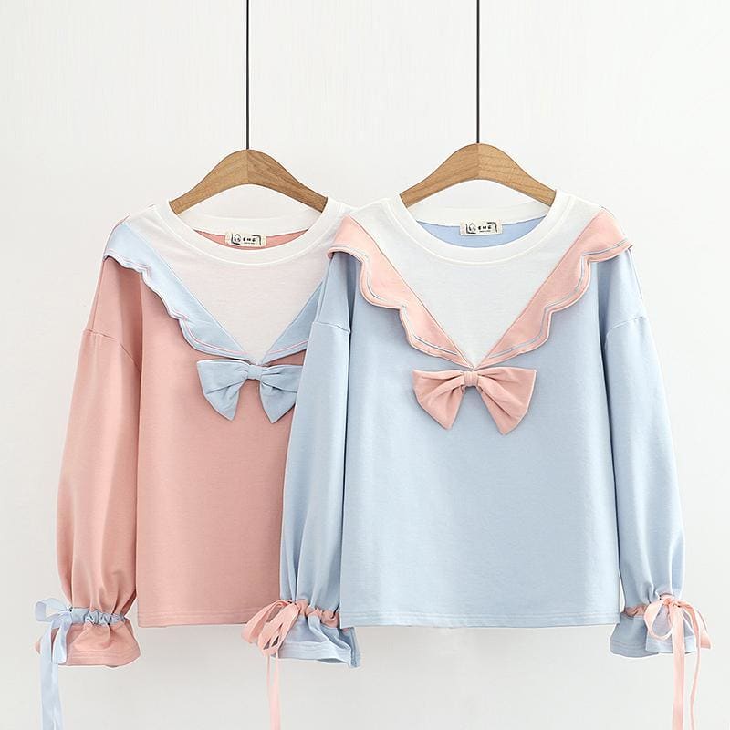 Sweet Girl Lace-collar Bowknot Soft Sweatshirt MM1095 - KawaiiMoriStore