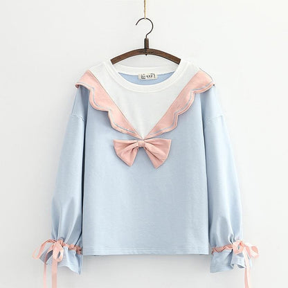 Sweet Girl Lace-collar Bowknot Soft Sweatshirt MM1095 - KawaiiMoriStore