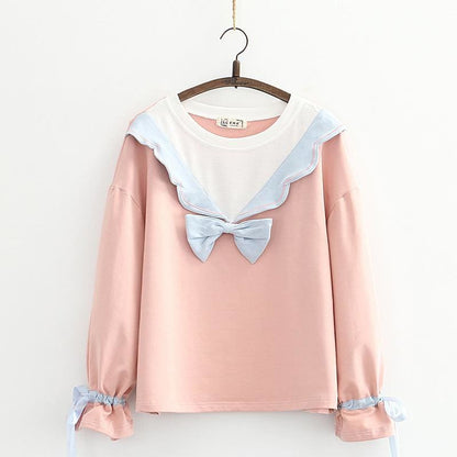 Sweet Girl Lace-collar Bowknot Soft Sweatshirt MM1095 - KawaiiMoriStore