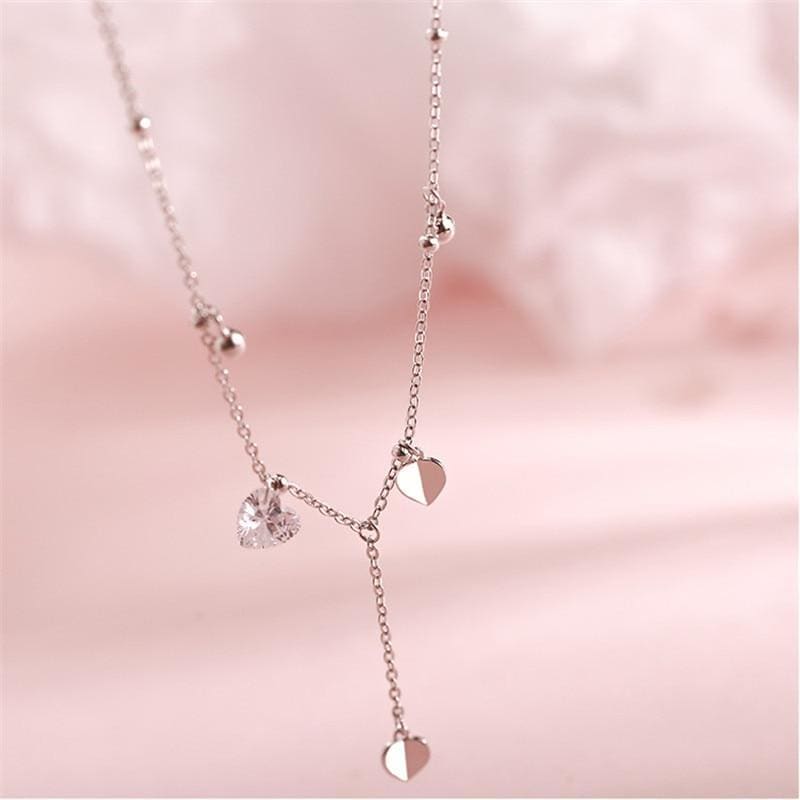Sweet Girl Silver Plated Heart-Shaped Tassel Necklace MK15632 - KawaiiMoriStore