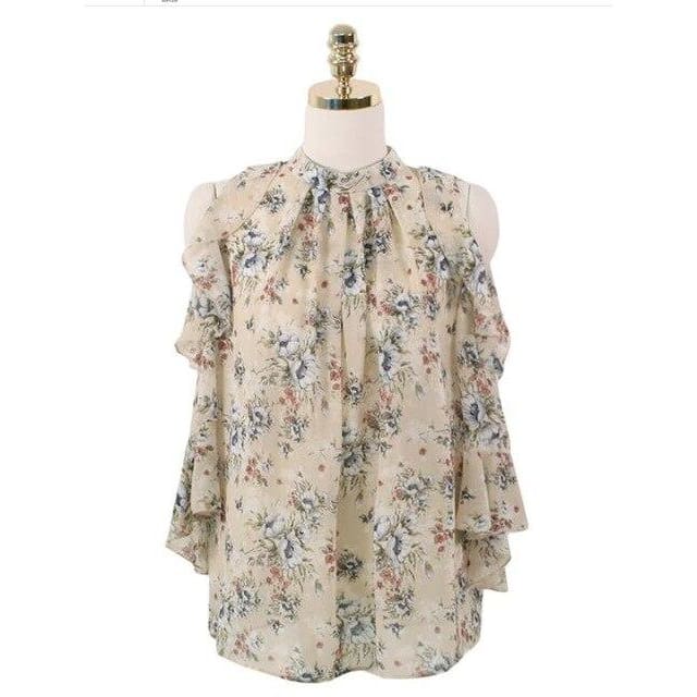 Sweet Girls Date Wear Chic Floral Chiffon Ruffled Off Shouler Blouse MK15655 - KawaiiMoriStore