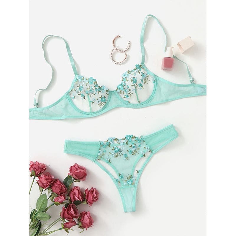 Sweet Green Cute Floral Lingerie - Green / S - lingerie