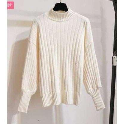 Cotton - Sweet Knitted Puff Sleeve Sweater With Mini-Skirt -