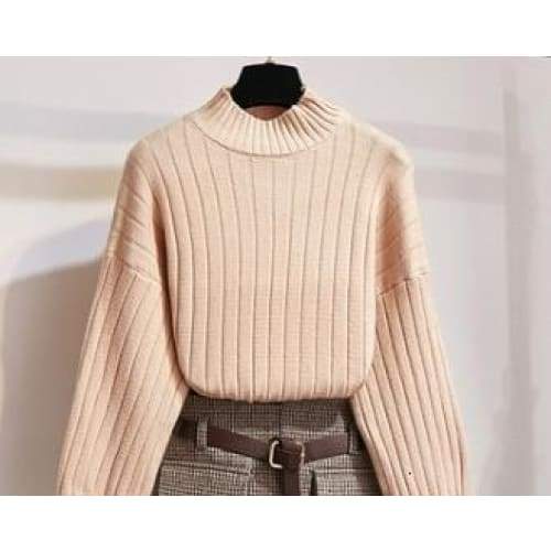 Cotton - Sweet Knitted Puff Sleeve Sweater With Mini-Skirt -