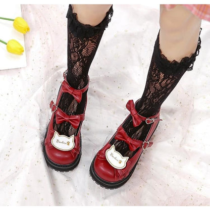 Sweet Lolita Low Heels Bowknot Square  Buckle Straps  Cosplay Shoes MK15580 - KawaiiMoriStore