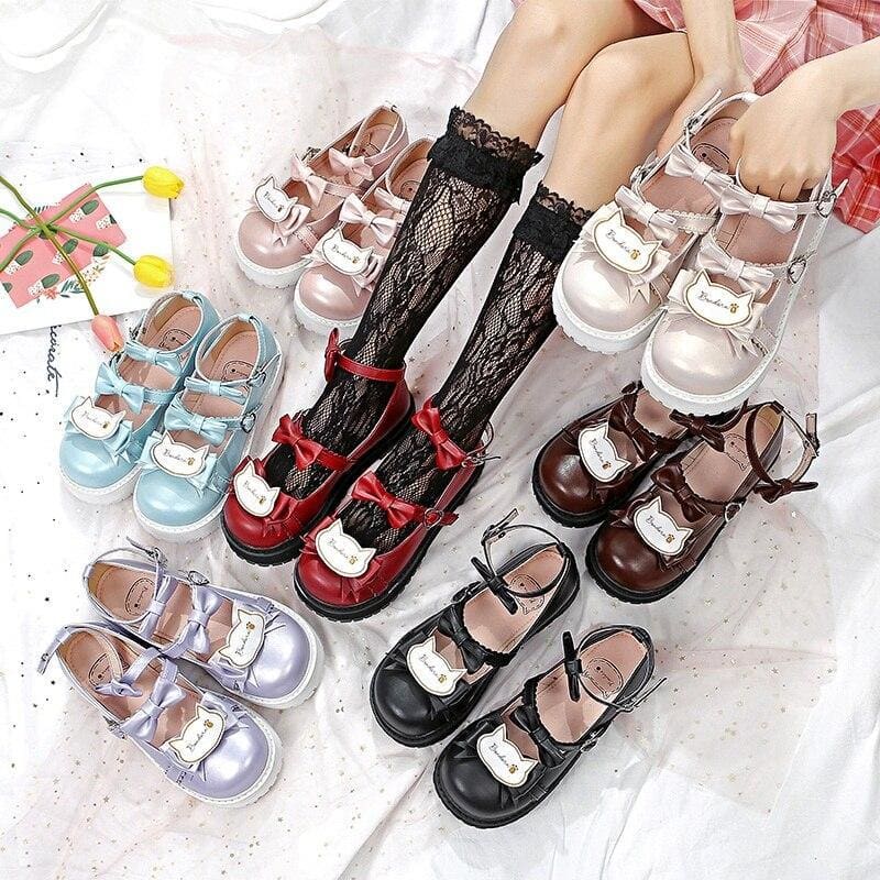 Sweet Lolita Low Heels Bowknot Square  Buckle Straps  Cosplay Shoes MK15580 - KawaiiMoriStore