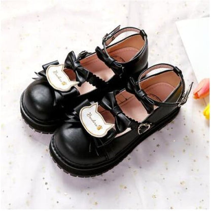 Sweet Lolita Low Heels Bowknot Square  Buckle Straps  Cosplay Shoes MK15580 - KawaiiMoriStore