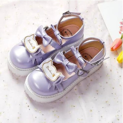 Sweet Lolita Low Heels Bowknot Square  Buckle Straps  Cosplay Shoes MK15580 - KawaiiMoriStore