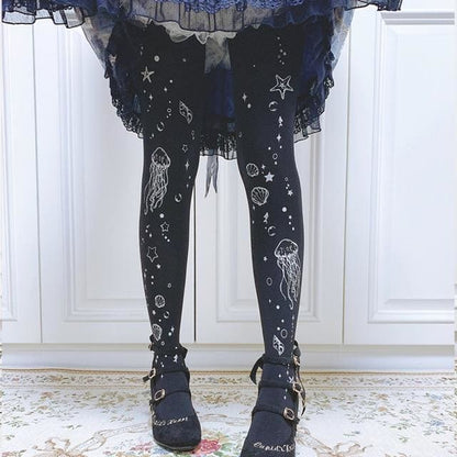 Sweet Lolita Moon Jellyfish Printed Thin Tights MK15441 - KawaiiMoriStore