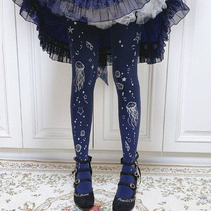 Sweet Lolita Moon Jellyfish Printed Thin Tights MK15441 - KawaiiMoriStore