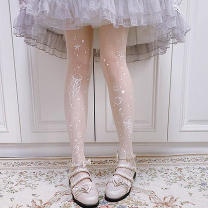 Sweet Lolita Moon Jellyfish Printed Thin Tights MK15441 - KawaiiMoriStore