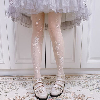 Sweet Lolita Moon Jellyfish Printed Thin Tights MK15441 - KawaiiMoriStore