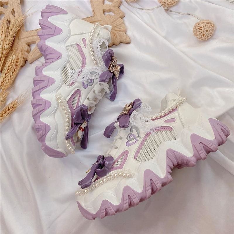 Sweet Lolita Purple Bowknot Platform Sneakers MK15373 - KawaiiMoriStore
