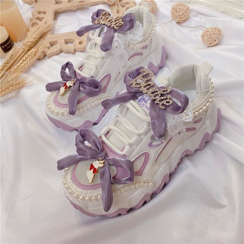 Sweet Lolita Purple Bowknot Platform Sneakers MK15373 - KawaiiMoriStore