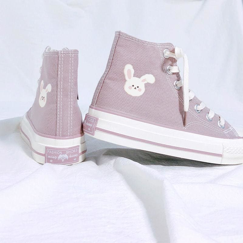 Sweet Lolita Rabbit Bear Print Canvas Shoes MK15501 - KawaiiMoriStore