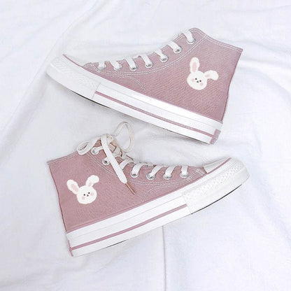 Sweet Lolita Rabbit Bear Print Canvas Shoes MK15501 - KawaiiMoriStore