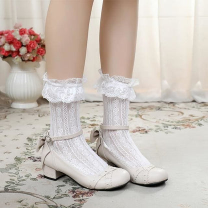 Sweet Lolita Round Head Shallow Mouth Bandage High Heel Shoes MK15328 - KawaiiMoriStore