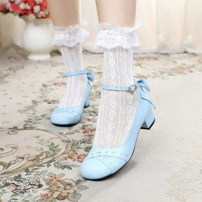 Sweet Lolita Round Head Shallow Mouth Bandage High Heel Shoes MK15328 - KawaiiMoriStore