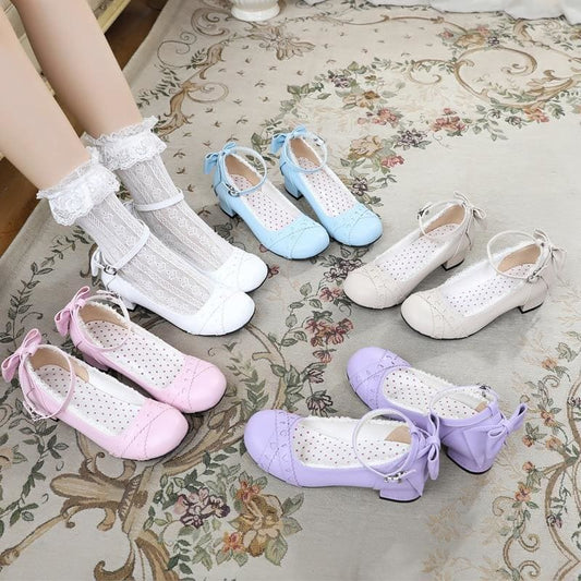 Sweet Lolita Round Head Shallow Mouth Bandage High Heel Shoes MK15328 - KawaiiMoriStore