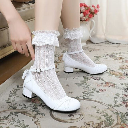 Sweet Lolita Round Head Shallow Mouth Bandage High Heel Shoes MK15328 - KawaiiMoriStore